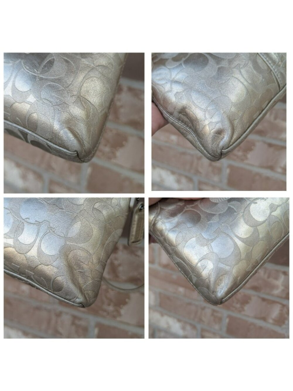 Vintage Y2K Coach Signature Turn Lock Convertible Wristlet Mini Bag Gold Silver - Picture 5 of 12